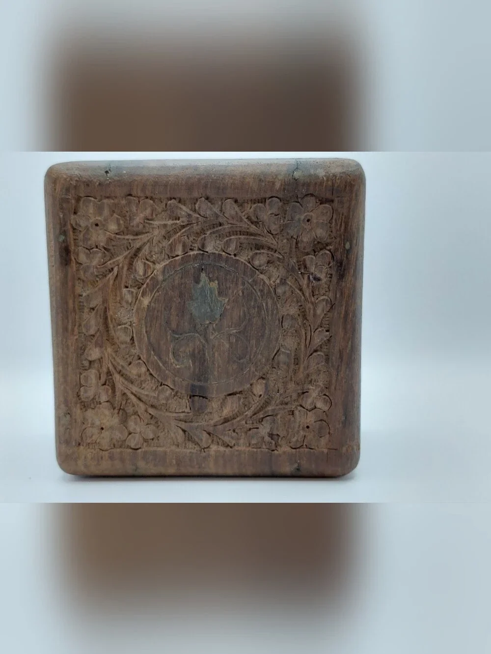 Vintage Hand Carved Wooden Trinket Jewelry Box Floral Folk Art Keepsake Storage